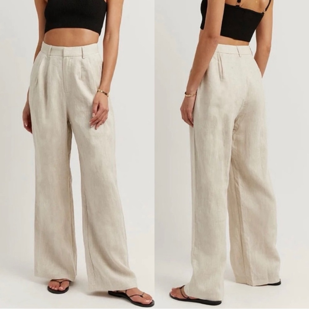 *Unavailable* DISSH Norah Natural Linen Wide Leg Pleated Pants High Waist US 4 -